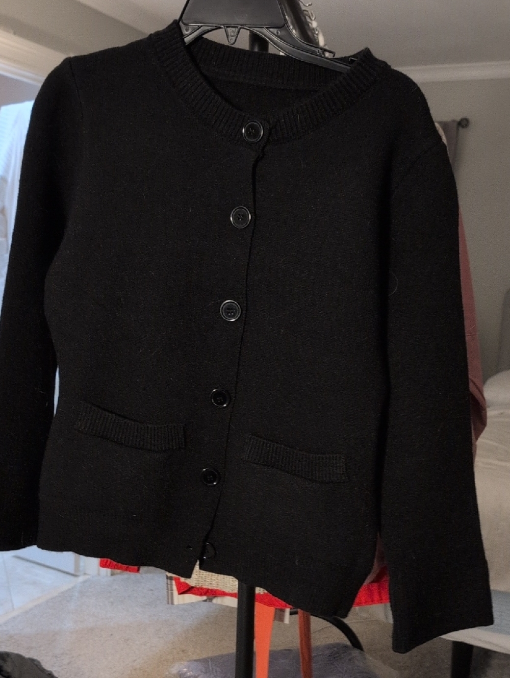 Women's Black Button-Front Knit Cardigan Sweater